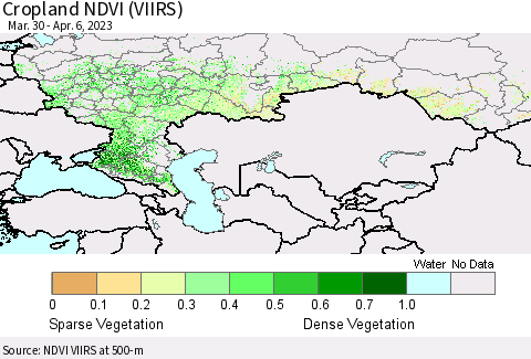 Russian Federation Cropland NDVI (VIIRS) Thematic Map For 3/30/2023 - 4/6/2023