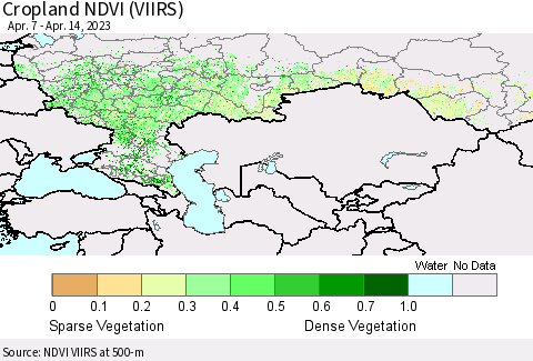 Russian Federation Cropland NDVI (VIIRS) Thematic Map For 4/7/2023 - 4/14/2023