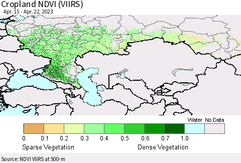 Russian Federation Cropland NDVI (VIIRS) Thematic Map For 4/15/2023 - 4/22/2023