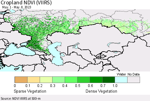 Russian Federation Cropland NDVI (VIIRS) Thematic Map For 5/1/2023 - 5/8/2023