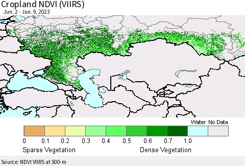 Russian Federation Cropland NDVI (VIIRS) Thematic Map For 6/2/2023 - 6/9/2023