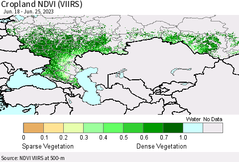 Russian Federation Cropland NDVI (VIIRS) Thematic Map For 6/18/2023 - 6/25/2023