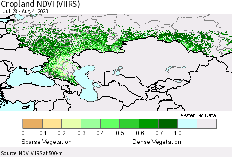 Russian Federation Cropland NDVI (VIIRS) Thematic Map For 7/28/2023 - 8/4/2023