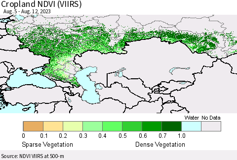 Russian Federation Cropland NDVI (VIIRS) Thematic Map For 8/5/2023 - 8/12/2023