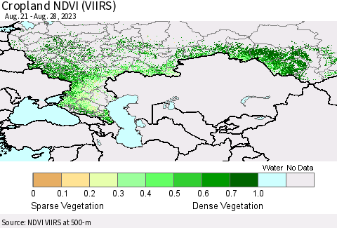 Russian Federation Cropland NDVI (VIIRS) Thematic Map For 8/21/2023 - 8/28/2023