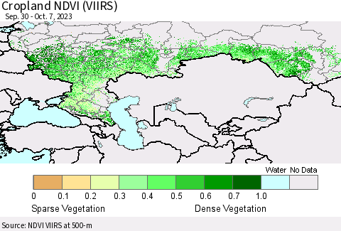 Russian Federation Cropland NDVI (VIIRS) Thematic Map For 9/30/2023 - 10/7/2023