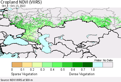 Russian Federation Cropland NDVI (VIIRS) Thematic Map For 10/8/2023 - 10/15/2023