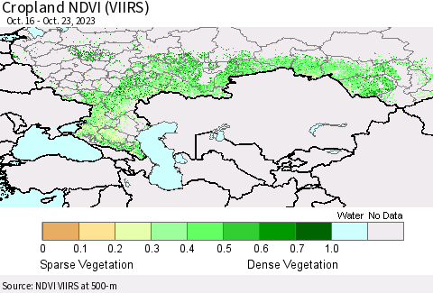 Russian Federation Cropland NDVI (VIIRS) Thematic Map For 10/16/2023 - 10/23/2023