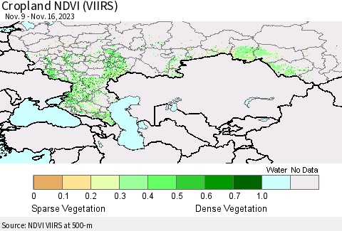 Russian Federation Cropland NDVI (VIIRS) Thematic Map For 11/9/2023 - 11/16/2023