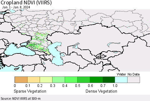 Russian Federation Cropland NDVI (VIIRS) Thematic Map For 1/1/2024 - 1/8/2024