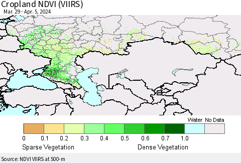 Russian Federation Cropland NDVI (VIIRS) Thematic Map For 3/29/2024 - 4/5/2024