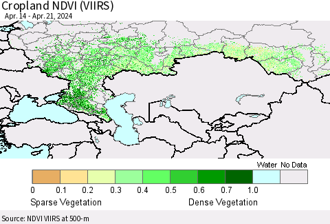 Russian Federation Cropland NDVI (VIIRS) Thematic Map For 4/14/2024 - 4/21/2024