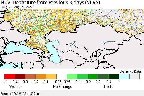 Russian Federation NDVI Departure from Previous 8-days (VIIRS) Thematic Map For 8/21/2022 - 8/28/2022