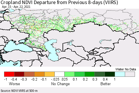 Russian Federation Cropland NDVI Departure from Previous 8-days (VIIRS) Thematic Map For 4/15/2021 - 4/22/2021