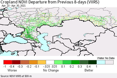 Russian Federation Cropland NDVI Departure from Previous 8-days (VIIRS) Thematic Map For 4/23/2021 - 4/30/2021