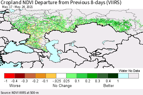 Russian Federation Cropland NDVI Departure from Previous 8-days (VIIRS) Thematic Map For 5/17/2021 - 5/24/2021
