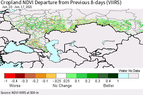 Russian Federation Cropland NDVI Departure from Previous 8-days (VIIRS) Thematic Map For 6/10/2021 - 6/17/2021