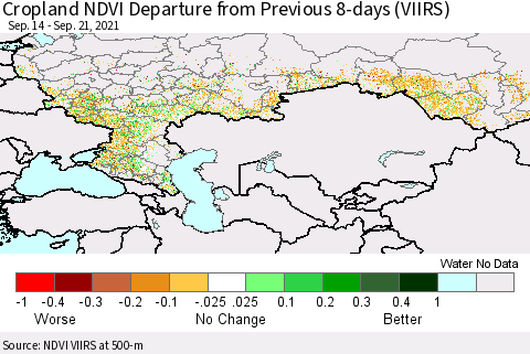 Russian Federation Cropland NDVI Departure from Previous 8-days (VIIRS) Thematic Map For 9/14/2021 - 9/21/2021