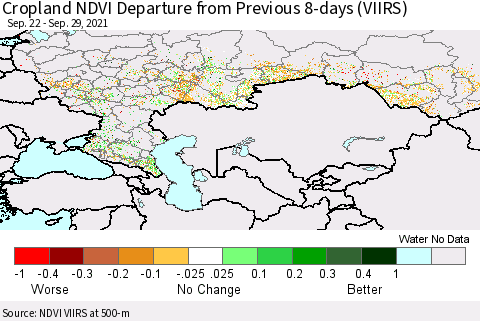 Russian Federation Cropland NDVI Departure from Previous 8-days (VIIRS) Thematic Map For 9/22/2021 - 9/29/2021