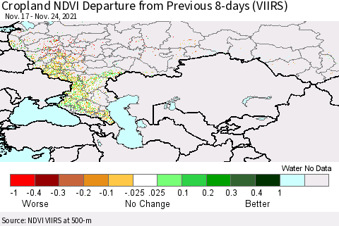 Russian Federation Cropland NDVI Departure from Previous 8-days (VIIRS) Thematic Map For 11/17/2021 - 11/24/2021