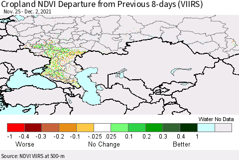 Russian Federation Cropland NDVI Departure from Previous 8-days (VIIRS) Thematic Map For 11/25/2021 - 12/2/2021