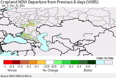 Russian Federation Cropland NDVI Departure from Previous 8-days (VIIRS) Thematic Map For 12/3/2021 - 12/10/2021