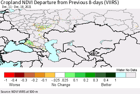Russian Federation Cropland NDVI Departure from Previous 8-days (VIIRS) Thematic Map For 12/11/2021 - 12/18/2021