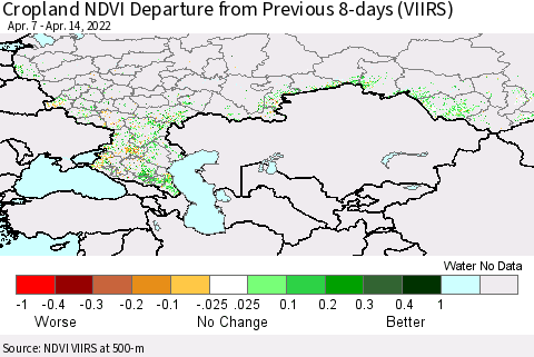 Russian Federation Cropland NDVI Departure from Previous 8-days (VIIRS) Thematic Map For 4/7/2022 - 4/14/2022