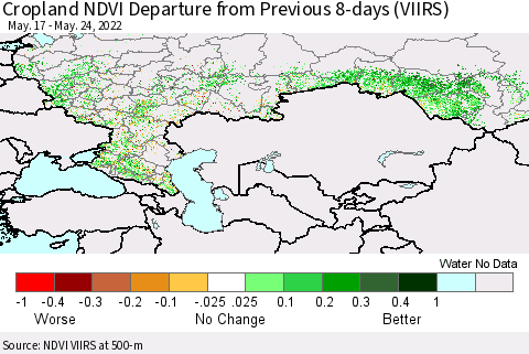 Russian Federation Cropland NDVI Departure from Previous 8-days (VIIRS) Thematic Map For 5/17/2022 - 5/24/2022