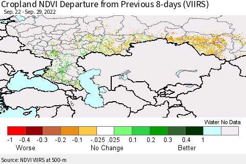 Russian Federation Cropland NDVI Departure from Previous 8-days (VIIRS) Thematic Map For 9/22/2022 - 9/29/2022
