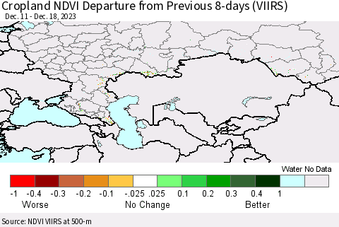Russian Federation Cropland NDVI Departure from Previous 8-days (VIIRS) Thematic Map For 12/11/2023 - 12/18/2023