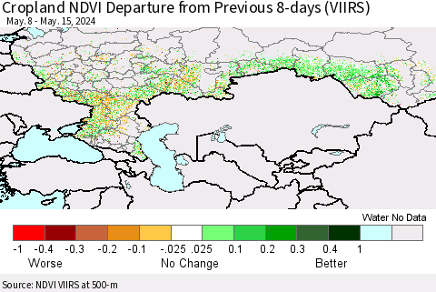 Russian Federation Cropland NDVI Departure from Previous 8-days (VIIRS) Thematic Map For 5/8/2024 - 5/15/2024