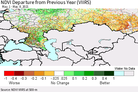 Russian Federation NDVI Departure from Previous Year (VIIRS) Thematic Map For 5/1/2021 - 5/8/2021