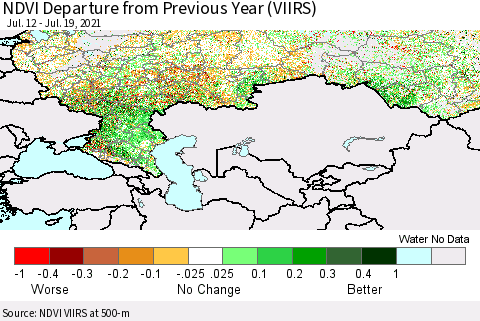 Russian Federation NDVI Departure from Previous Year (VIIRS) Thematic Map For 7/12/2021 - 7/19/2021