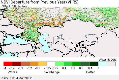 Russian Federation NDVI Departure from Previous Year (VIIRS) Thematic Map For 8/13/2021 - 8/20/2021
