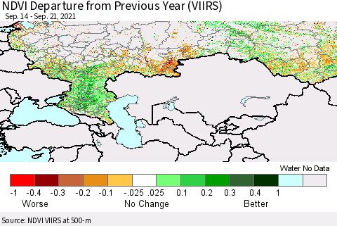 Russian Federation NDVI Departure from Previous Year (VIIRS) Thematic Map For 9/14/2021 - 9/21/2021