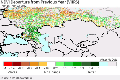 Russian Federation NDVI Departure from Previous Year (VIIRS) Thematic Map For 4/15/2022 - 4/22/2022