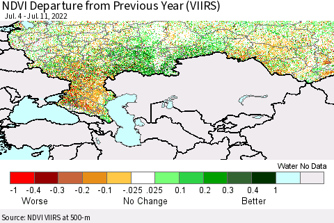 Russian Federation NDVI Departure from Previous Year (VIIRS) Thematic Map For 7/4/2022 - 7/11/2022