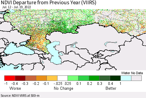 Russian Federation NDVI Departure from Previous Year (VIIRS) Thematic Map For 7/12/2022 - 7/19/2022
