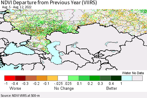 Russian Federation NDVI Departure from Previous Year (VIIRS) Thematic Map For 8/5/2022 - 8/12/2022