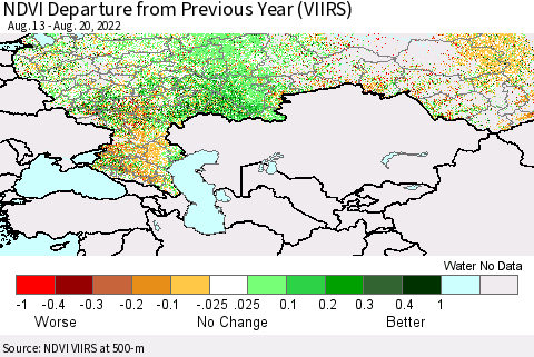 Russian Federation NDVI Departure from Previous Year (VIIRS) Thematic Map For 8/13/2022 - 8/20/2022
