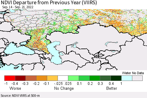 Russian Federation NDVI Departure from Previous Year (VIIRS) Thematic Map For 9/14/2022 - 9/21/2022