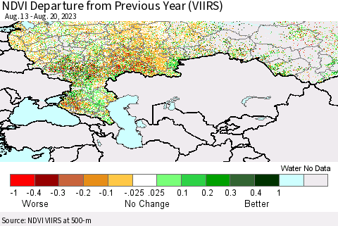 Russian Federation NDVI Departure from Previous Year (VIIRS) Thematic Map For 8/13/2023 - 8/20/2023