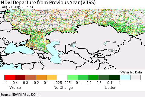 Russian Federation NDVI Departure from Previous Year (VIIRS) Thematic Map For 8/21/2023 - 8/28/2023