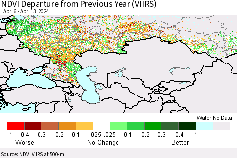 Russian Federation NDVI Departure from Previous Year (VIIRS) Thematic Map For 4/6/2024 - 4/13/2024