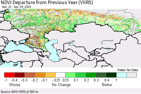 Russian Federation NDVI Departure from Previous Year (VIIRS) Thematic Map For 4/22/2024 - 4/29/2024