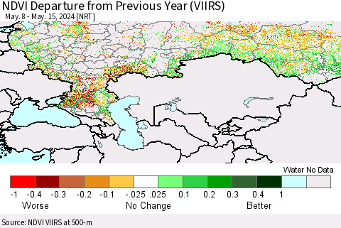 Russian Federation NDVI Departure from Previous Year (VIIRS) Thematic Map For 5/8/2024 - 5/15/2024