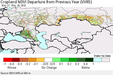 Russian Federation Cropland NDVI Departure from Previous Year (VIIRS) Thematic Map For 5/17/2021 - 5/24/2021