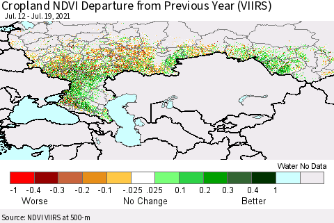 Russian Federation Cropland NDVI Departure from Previous Year (VIIRS) Thematic Map For 7/12/2021 - 7/19/2021