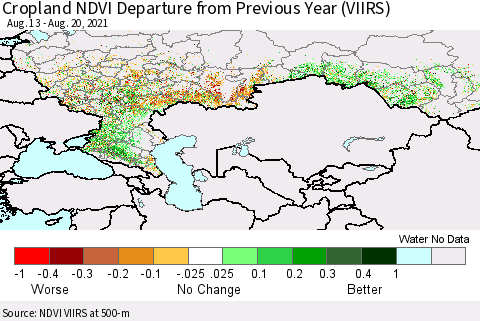 Russian Federation Cropland NDVI Departure from Previous Year (VIIRS) Thematic Map For 8/13/2021 - 8/20/2021